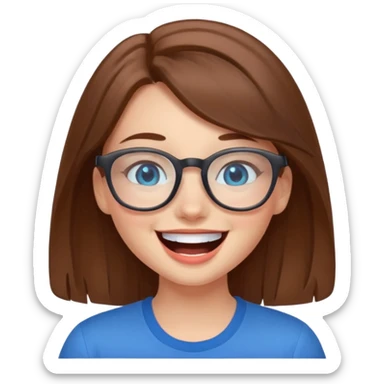 cute brwonhear girl with blue eyes and glasses is laughing sticker