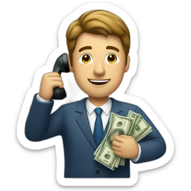 salesman talking with money as a phone sticker