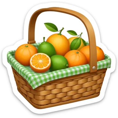
A small picnic basket holding citrus fruits and a tiny cloth napkin.








































 sticker