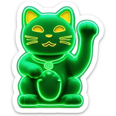 maneki neko 3d in the form of green neon sign sticker