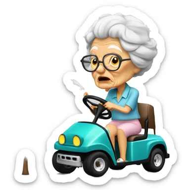 Old lady golf cart smoking crash tree sticker