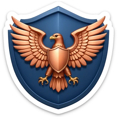 a navy blue shield with large copper wings sticker