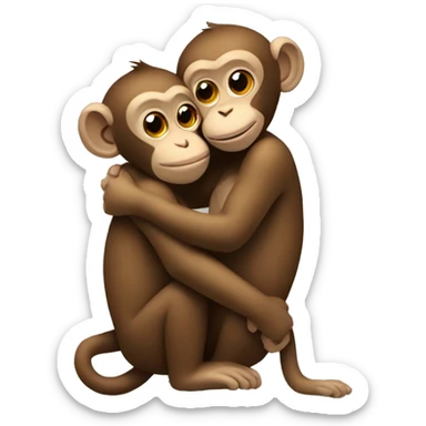 Two monkeys hugging, with a heart sticker