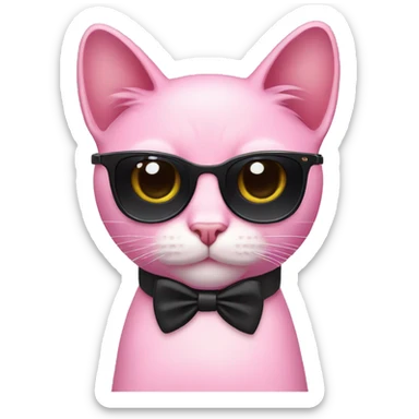 a pink cat with sunglasses and a black bow tie sticker