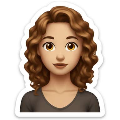 Girl with fair skin , thin almond eyes , brown eyes , brown wavy hair with caramel balayage sticker