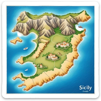 simple paper map of Sicily island, cartographic view, no buildings sticker