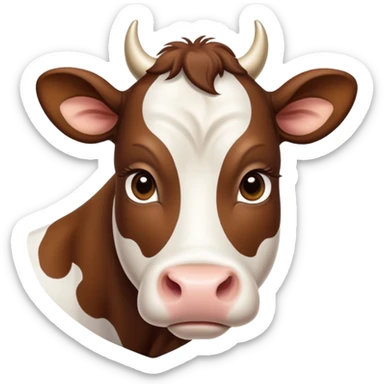 cinematic-noble-brown-and-white-cow calf-portrait-emoji,-poised-and-regal,-with-a-large,-sturdy-build-and-a-beautifully-patterned-hide-of-rich-brown-accented-by-crisp-white-patches,-deep-set-soulful-brown-eyes,-simplified-yet-sharp-and-sophisticated sticker
