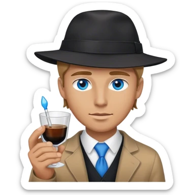 white man light brown hair blue eyes wearing black holding shot with backward hat  sticker