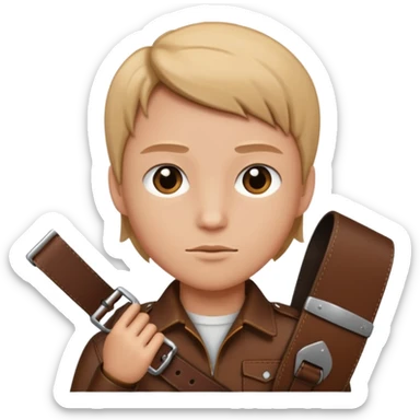 Person with straight face and belt in hand sticker