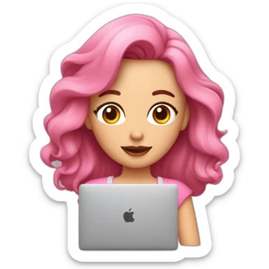 señora con el pelo rosado viendo un curso de uñas en la macbook sticker