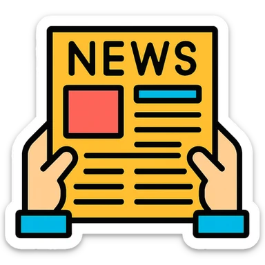 hands holding a newspaper sticker