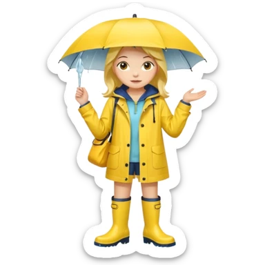 Girl in a yellow raincoat and rain boots sticker