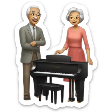 grandfather standing on a piano and a grandmother playing the piano sticker