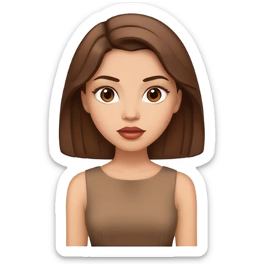 IOS emoji woman, light skin, medium-length brown hair, brown eyes, big lips, in brown dress sticker