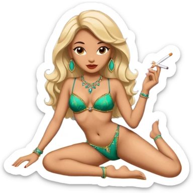 Light skin Exotic dancer lying on stage smoking weed sticker