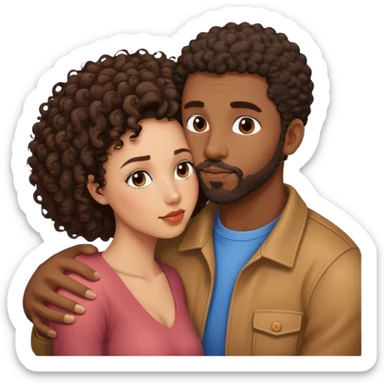 Black man with short curly hair and facial hair kiss small pretty brunette woman sticker