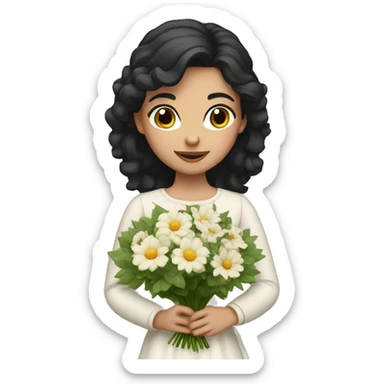 European Girl with dark hair with bouquet  sticker