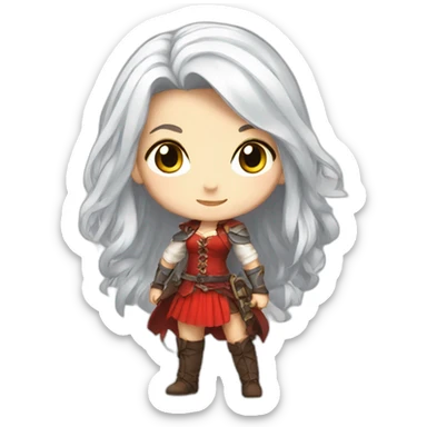rpg-girl-with-long white-hair and red skirt like chibi sticker
