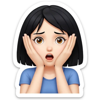 Shocked girl face and hands on face , black hair  sticker