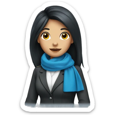 Flight attendant with long black hair and a blue scarf sticker
