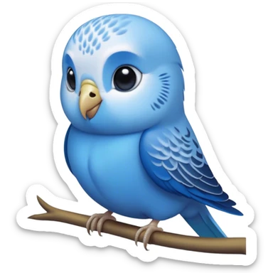 Cinematic Noble Blue Budgie Portrait Emoji, Poised and regal, with a petite, delicate build and a smooth, well-groomed fur of vibrant blue feathers, deep-set soulful dark eyes, Simplified yet sharp and sophisticated features, highly detailed, glowing with a soft, dignified glow, high shine, intelligent and charming, stylized with an air of elegance, focused and attentive, soft glowing outline, capturing the essence of a watchful and confident avian companion, so majestic it feels as though it could flutter out of the screen with effortless authority! sticker