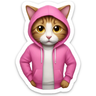 cat wearing a pink hoodie sticker