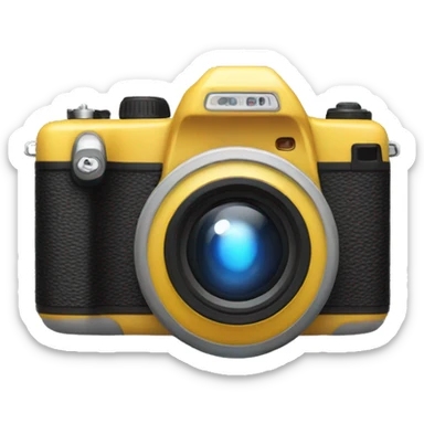 a camera making a photo with a flash sticker