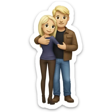 Blonde man hugging a brunette woman sticker
