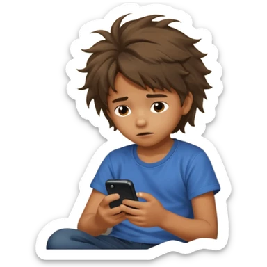 un niño de entre 3 - 10 años jugando con su celular, cansado en una habitacion apagada sticker