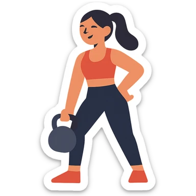 flat design style sport girl with kettlebell sticker