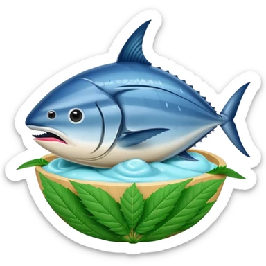 bluefin tuna in a gelato with cannabis leaf sticker
