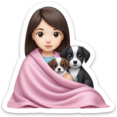 a brunette straight hair girl with a black and white dog with a baby pink blanket sticker