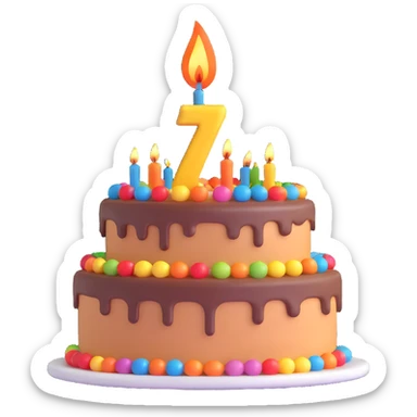 birthday cake with number 7 candle sticker