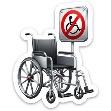 wheelchair with a red prohibition symbol sticker