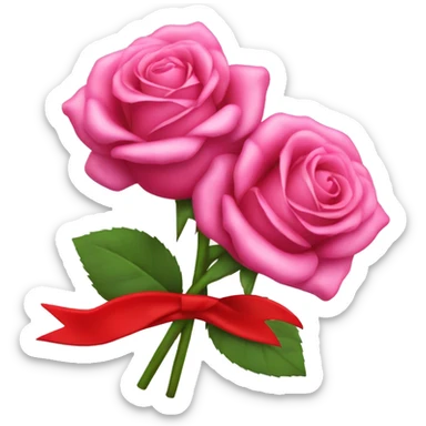 pink roses with red ribbon around the stems sticker