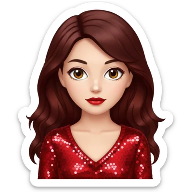 Bride of Dracula with long dark brown hair, red sequin outfit sticker