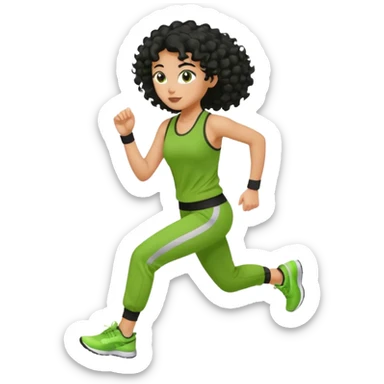 a woman with olive skin tone and curly black hair wearing green and jogging sticker