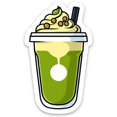 iced matcha latte with boba pearls sticker