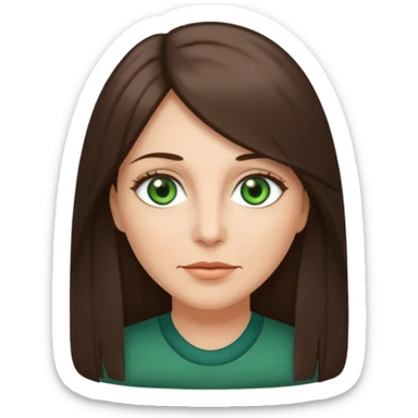 middle age woman with green eyes and long straight ashy brown hair  sticker