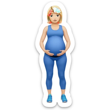 Woman blonde hair tank top blue leggings pregnant belly holding a pump bigger hips sticker