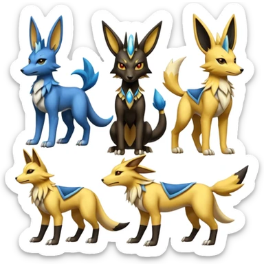Lucario-Anubis-Zeraora-Jolteon-Fakémon-hybrid-creature (full body)  sticker