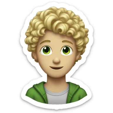 a boy teenager with curly blonde hair and green eyes sticker