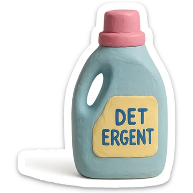 bottle of detergent in claymation style, pastel colors, visible fingerprints, soft matte finish sticker