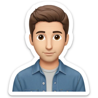 handsome Ross Geller from Friends TV show with well-styled brown hair and attractive features in casual clothes, button-up shirt and jeans sticker