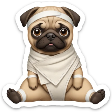 Dark face Pug with a broken left leg in bandage on its leg sticker