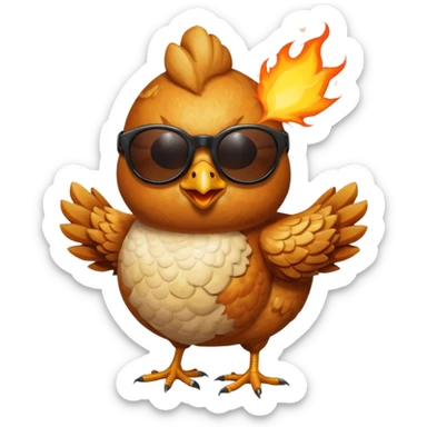 balls with chicken in fire sun glasses sticker