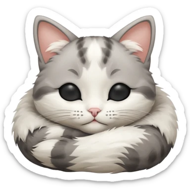 grey and white small cat with eyes closed lying down upside down tightly covering its own face sticker