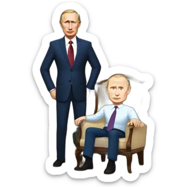 Vladimir Putin with pumped-up arms defeats a frail Job Biden in armesling sticker