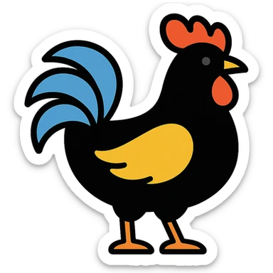 black rooster, visually striking, bold graphic style, prominent feathers sticker