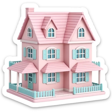 cute pastel pink dollhouse with miniature furniture sticker